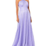 AQUA Metallic Crinkle Gown Women's 6 Lavender Twist Halter Neck Back Zip Closure