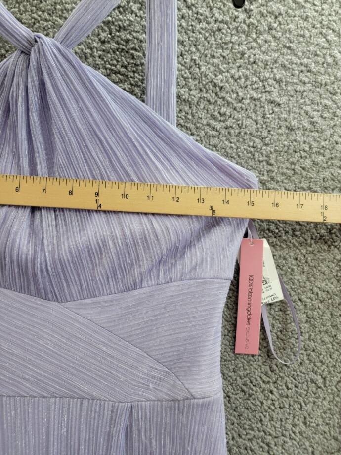 AQUA Metallic Crinkle Gown Women's 6 Lavender Twist Halter Neck Back Zip Closure