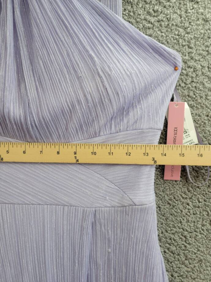 AQUA Metallic Crinkle Gown Women's 6 Lavender Twist Halter Neck Back Zip Closure