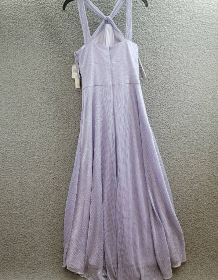 AQUA Metallic Crinkle Gown Women's 6 Lavender Twist Halter Neck Back Zip Closure