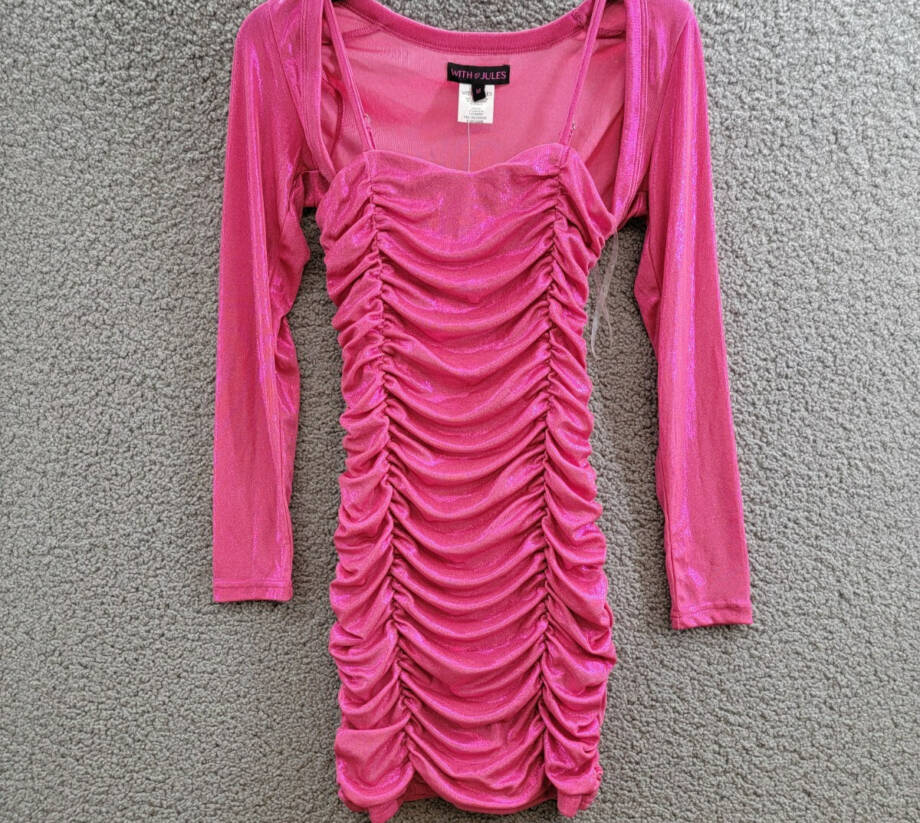 With Jules Ruched Sleeveless Dress & Shrug Set Big Girls M Bright Pink Back Zip