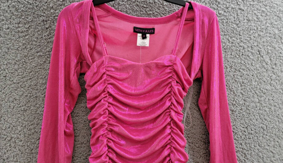 With Jules Ruched Sleeveless Dress & Shrug Set Big Girls M Bright Pink Back Zip