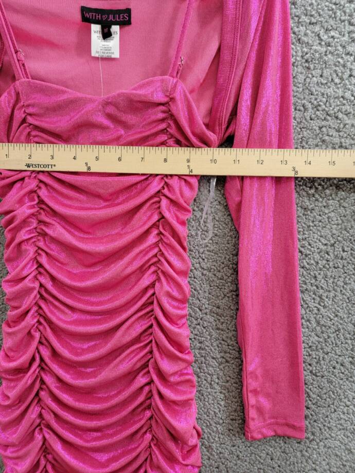 With Jules Ruched Sleeveless Dress & Shrug Set Big Girls M Bright Pink Back Zip