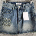Madonna & Co Denim Mini Skirt Womens M Light Wash Embroidered Button Zip Closure