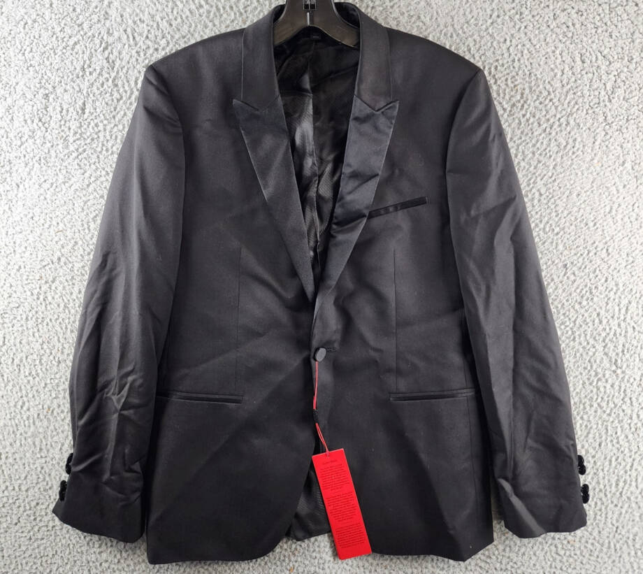 HUGO Astiane Slim Fit Tuxedo Jacket Men's 36S Black Virgin Wool Blend Peak Lapel