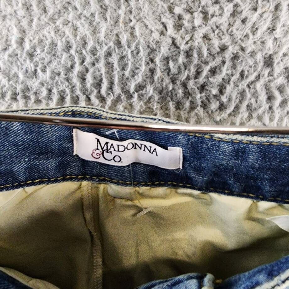 Madonna & Co Denim Mini Skirt Womens M Light Wash Embroidered Button Zip Closure