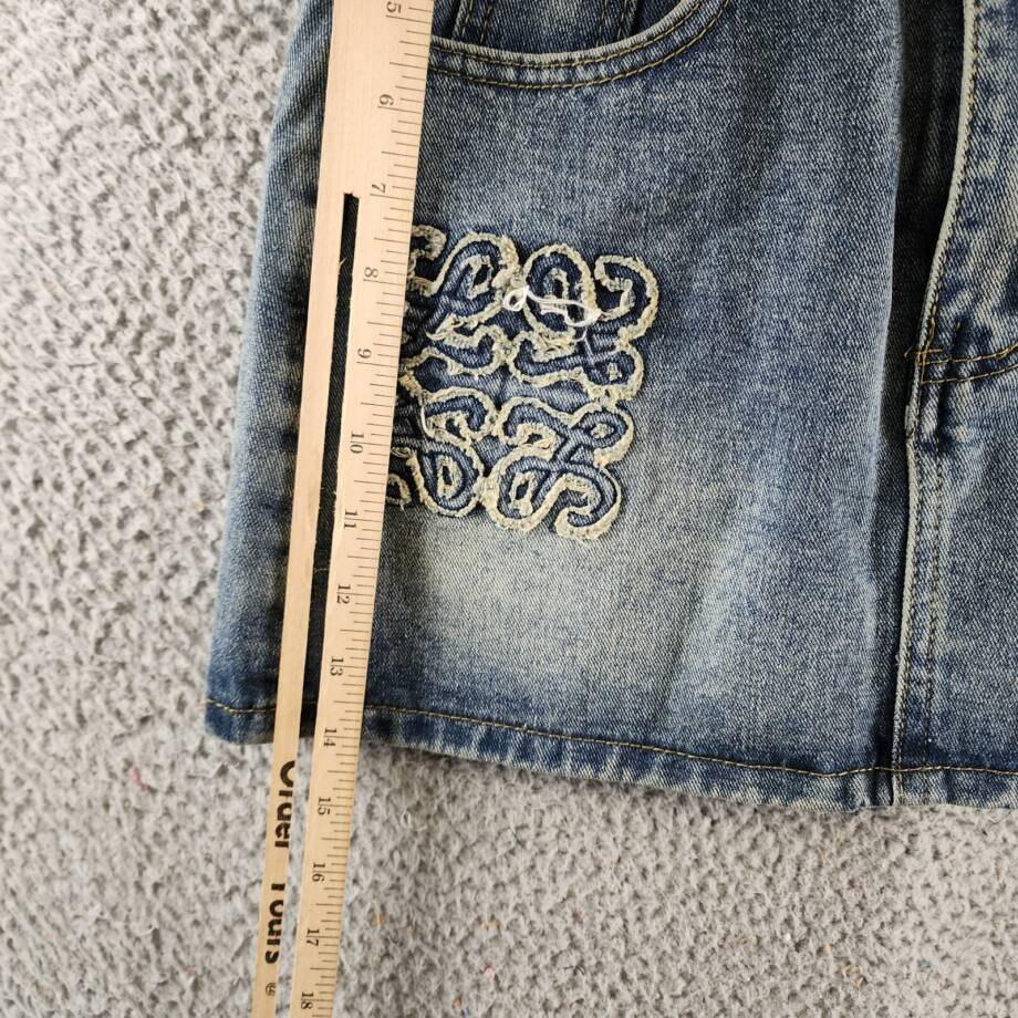 Madonna & Co Denim Mini Skirt Womens M Light Wash Embroidered Button Zip Closure