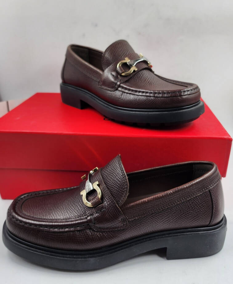 Ferragamo Duglas Slip On Loafer Mens 7 Dark Brown Signature Gancini Bit Hardware