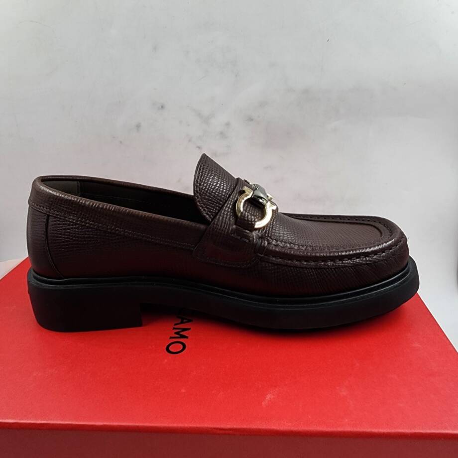 Ferragamo Duglas Slip On Loafer Mens 7 Dark Brown Signature Gancini Bit Hardware