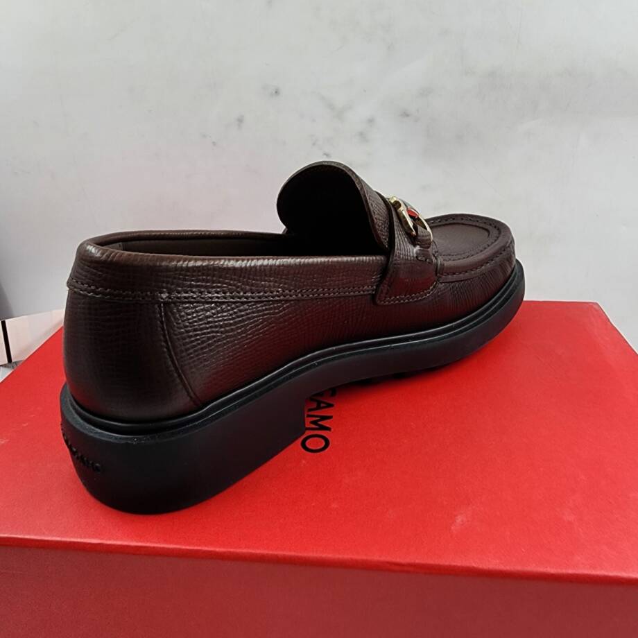 Ferragamo Duglas Slip On Loafer Mens 7 Dark Brown Signature Gancini Bit Hardware