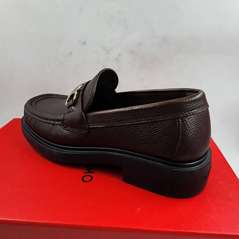 Ferragamo Duglas Slip On Loafer Mens 7 Dark Brown Signature Gancini Bit Hardware
