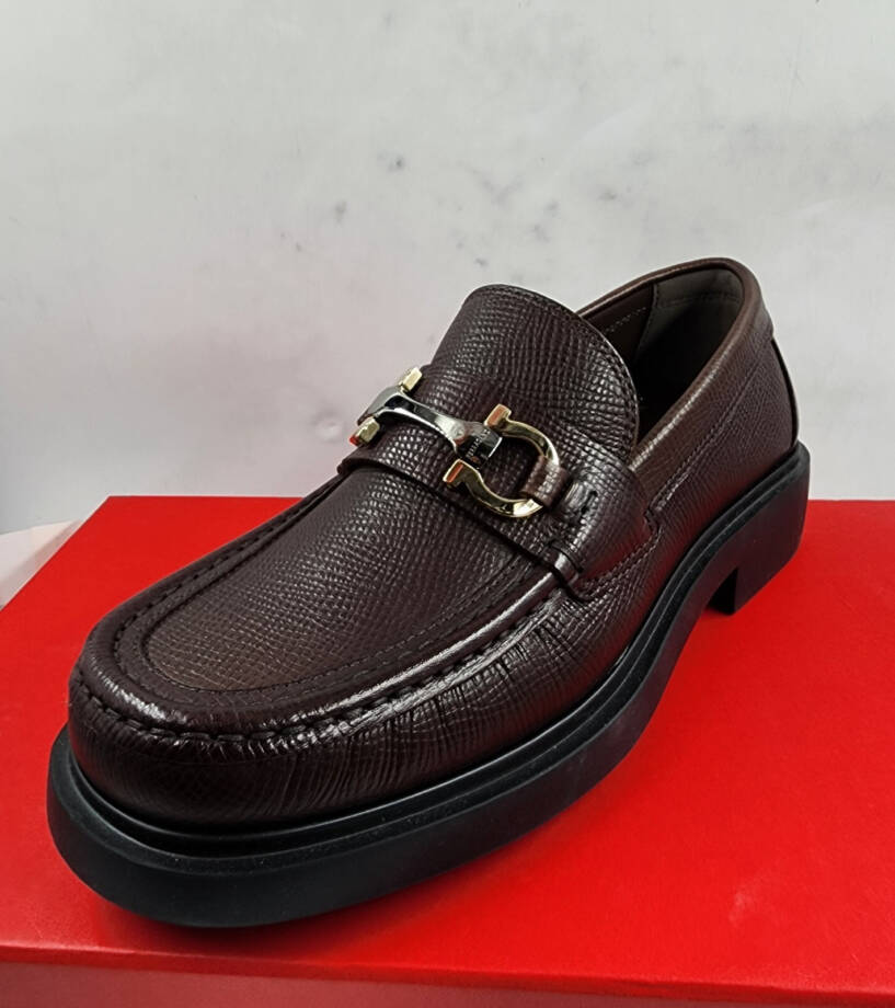 Ferragamo Duglas Slip On Loafer Mens 7 Dark Brown Signature Gancini Bit Hardware