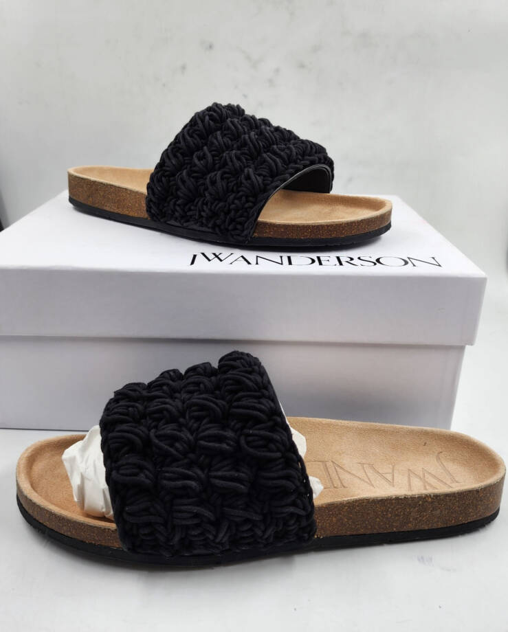 JW Anderson Ca/Fa Slip On Slide Sandals Men's 8 Black Crocheted Lace Detailing