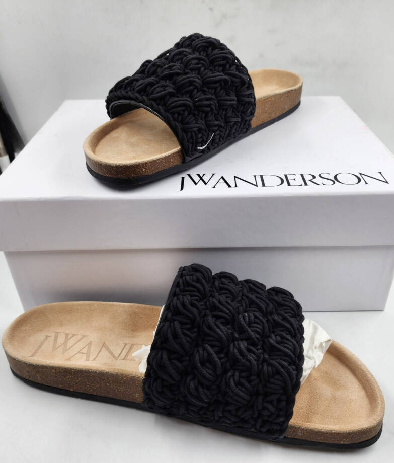 JW Anderson Ca/Fa Slip On Slide Sandals Men's 8 Black Crocheted Lace Detailing