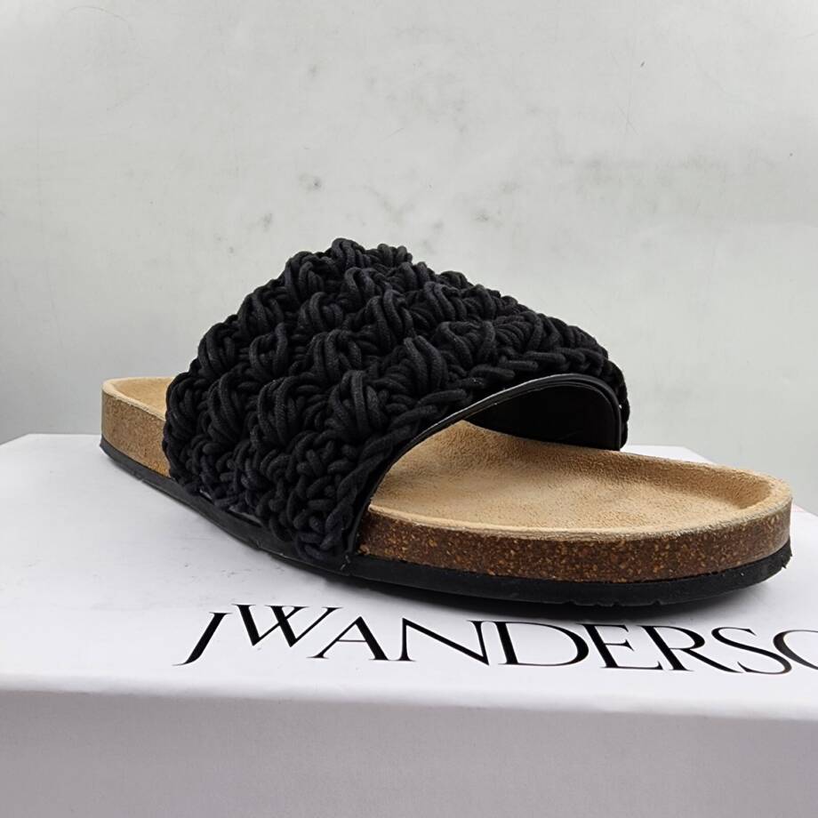 JW Anderson Ca/Fa Slip On Slide Sandals Men's 8 Black Crocheted Lace Detailing