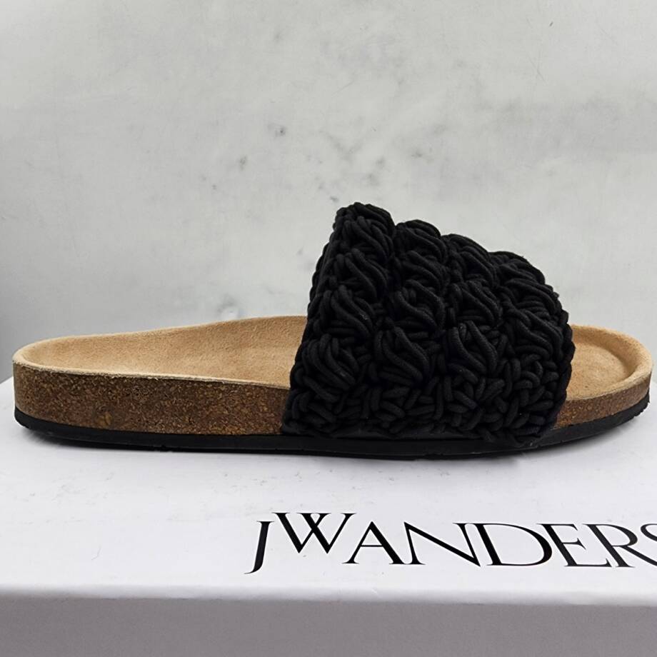 JW Anderson Ca/Fa Slip On Slide Sandals Men's 8 Black Crocheted Lace Detailing