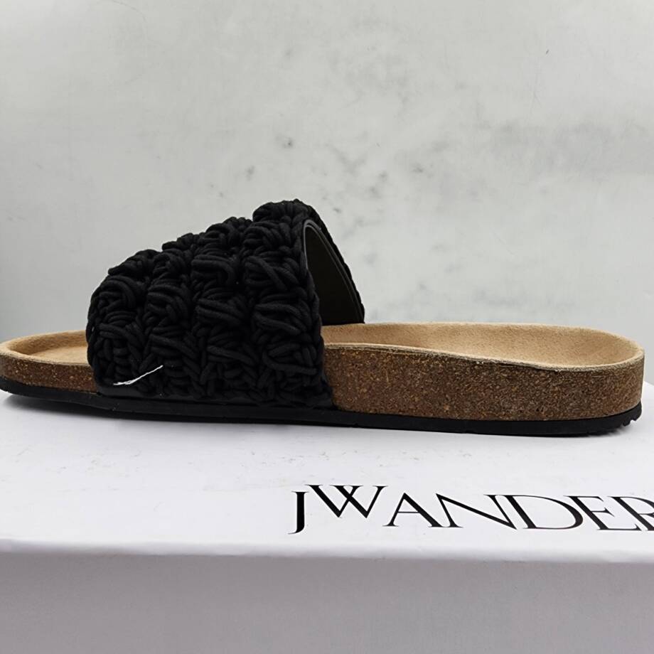 JW Anderson Ca/Fa Slip On Slide Sandals Men's 8 Black Crocheted Lace Detailing