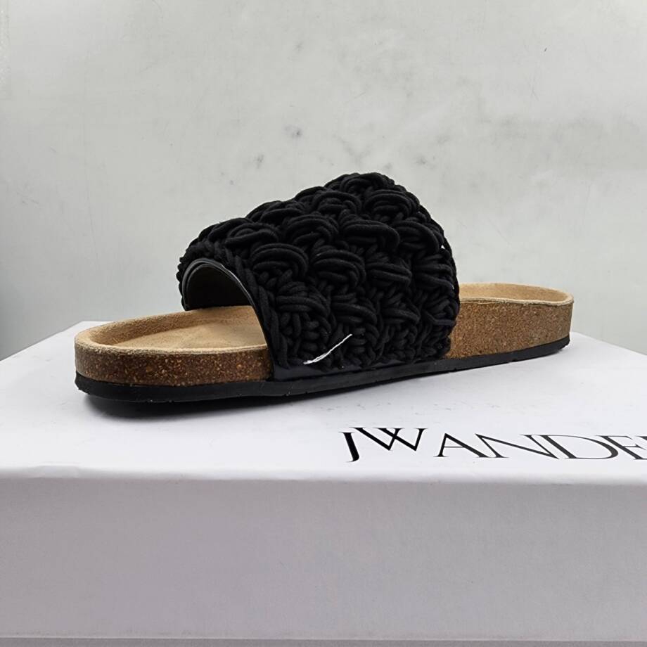 JW Anderson Ca/Fa Slip On Slide Sandals Men's 8 Black Crocheted Lace Detailing