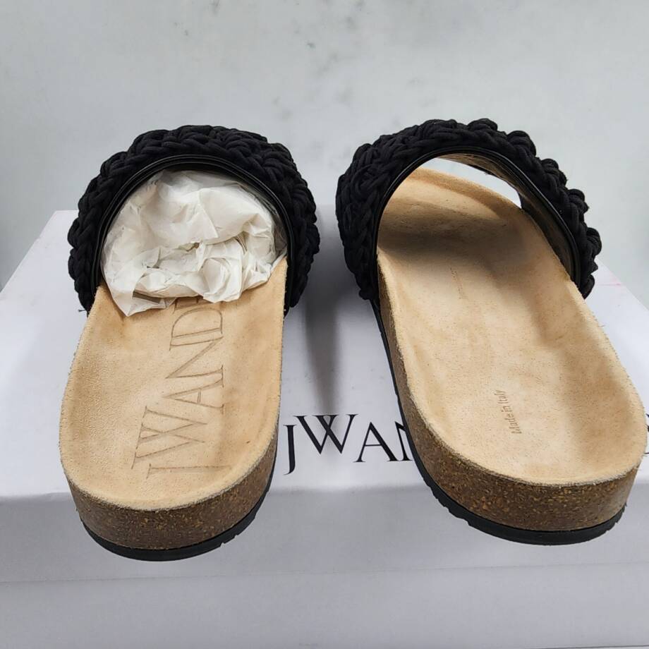 JW Anderson Ca/Fa Slip On Slide Sandals Men's 8 Black Crocheted Lace Detailing