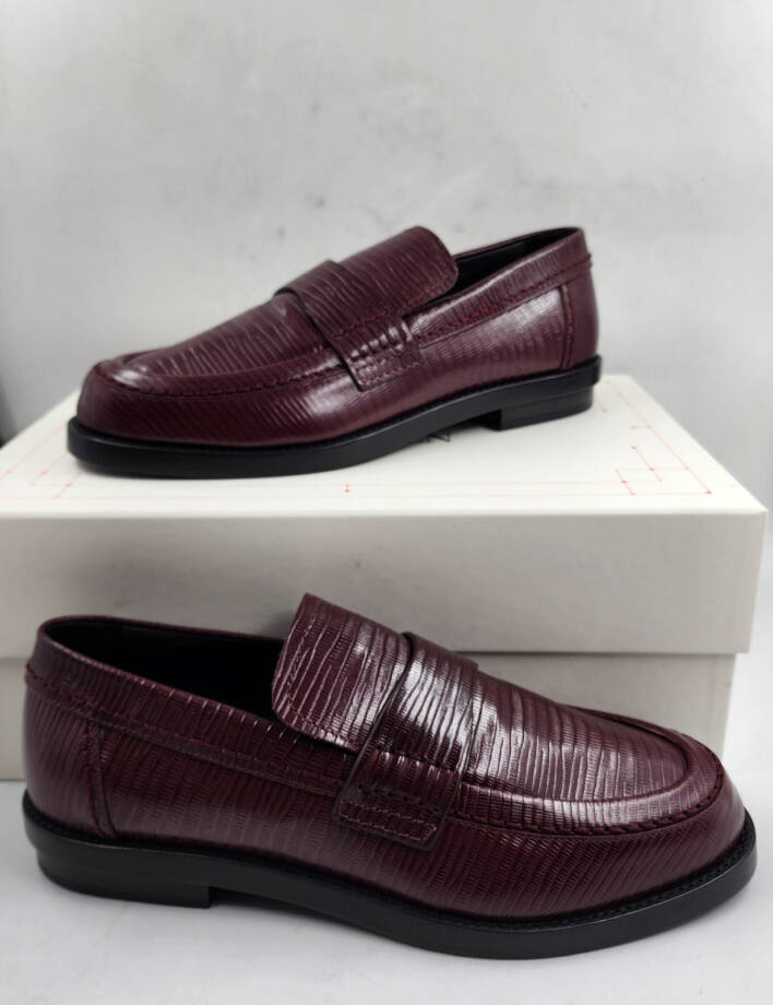 Alexander McQUEEN Croc Embossed Round Apron Toe Loafer Mens 12 Burgundy SlipOn
