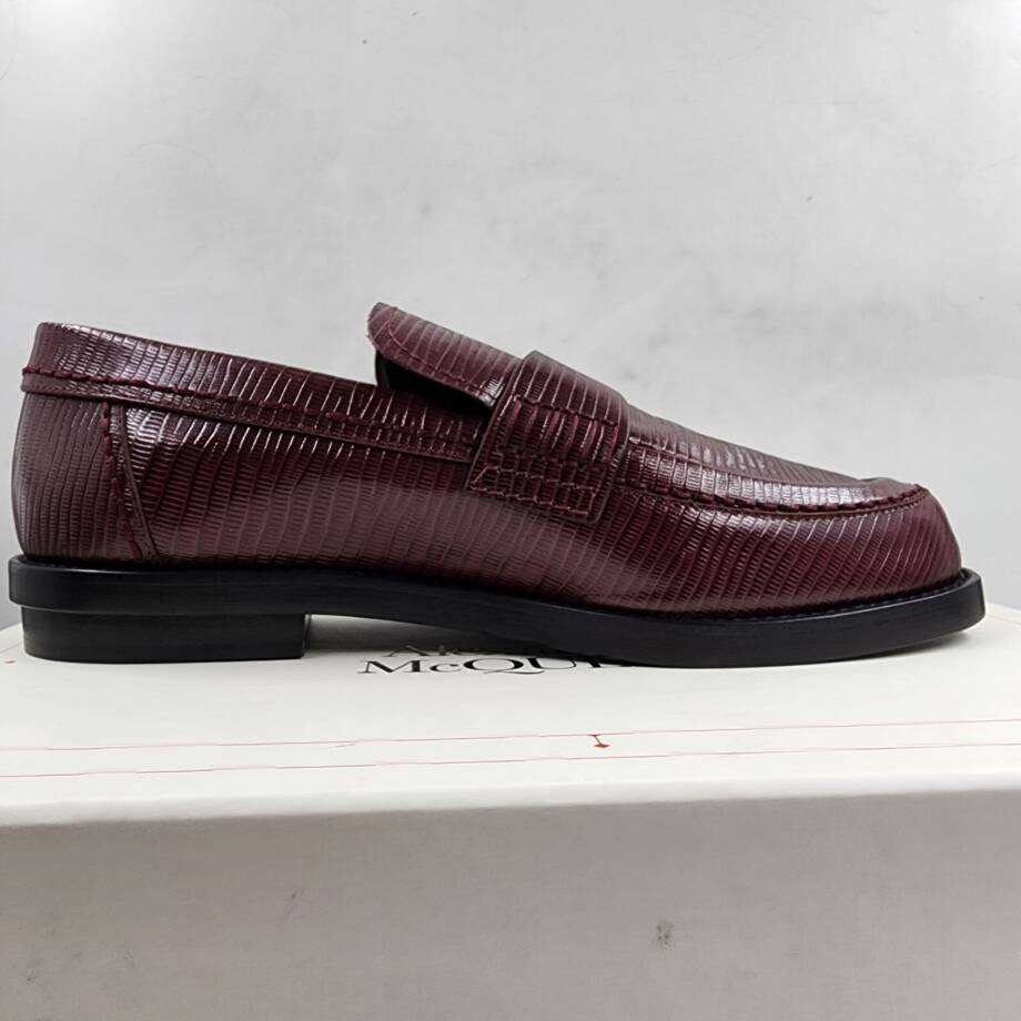 Alexander McQUEEN Croc Embossed Round Apron Toe Loafer Mens 12 Burgundy SlipOn