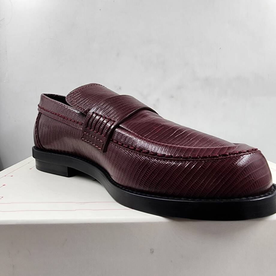 Alexander McQUEEN Croc Embossed Round Apron Toe Loafer Mens 12 Burgundy SlipOn