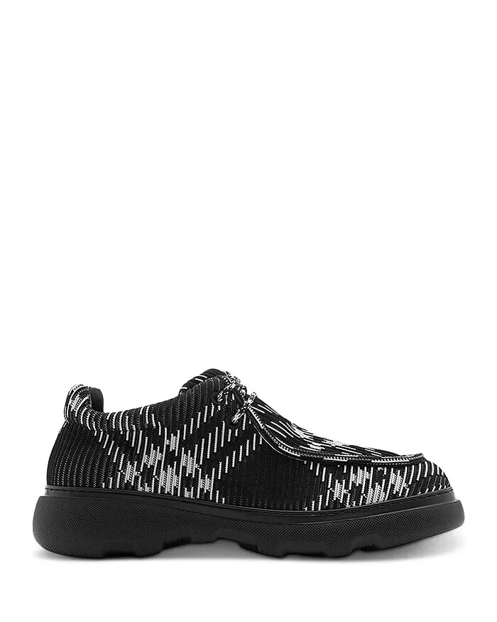 Burberry Creeper Check Woven Lace Up Shoes Men's 8 Black Round Toe Chunky Soles