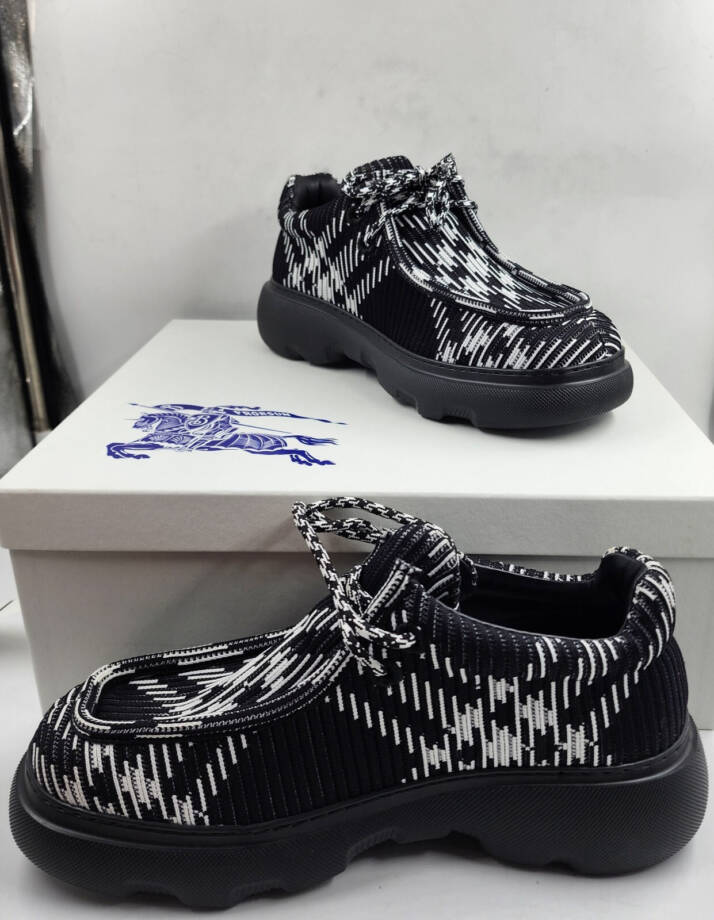 Burberry Creeper Check Woven Lace Up Shoes Men's 8 Black Round Toe Chunky Soles
