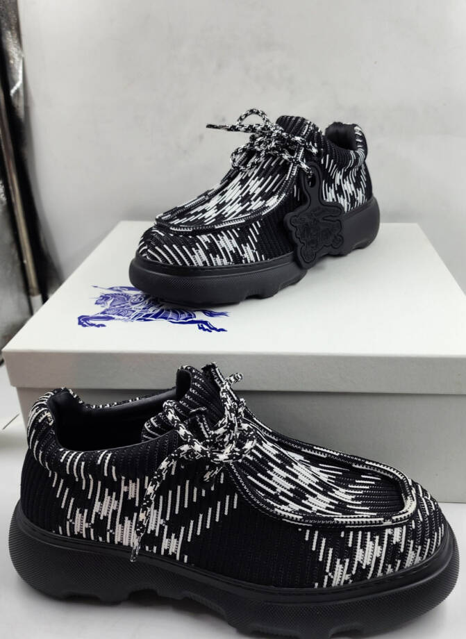 Burberry Creeper Check Woven Lace Up Shoes Men's 8 Black Round Toe Chunky Soles