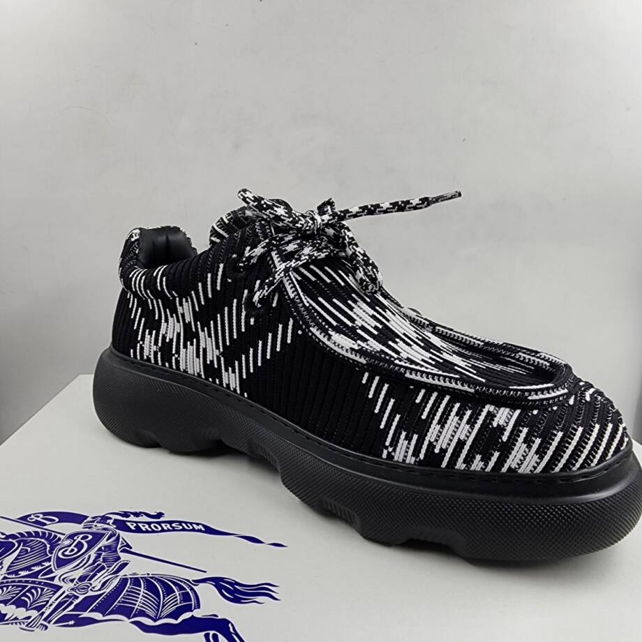 Burberry Creeper Check Woven Lace Up Shoes Men's 8 Black Round Toe Chunky Soles