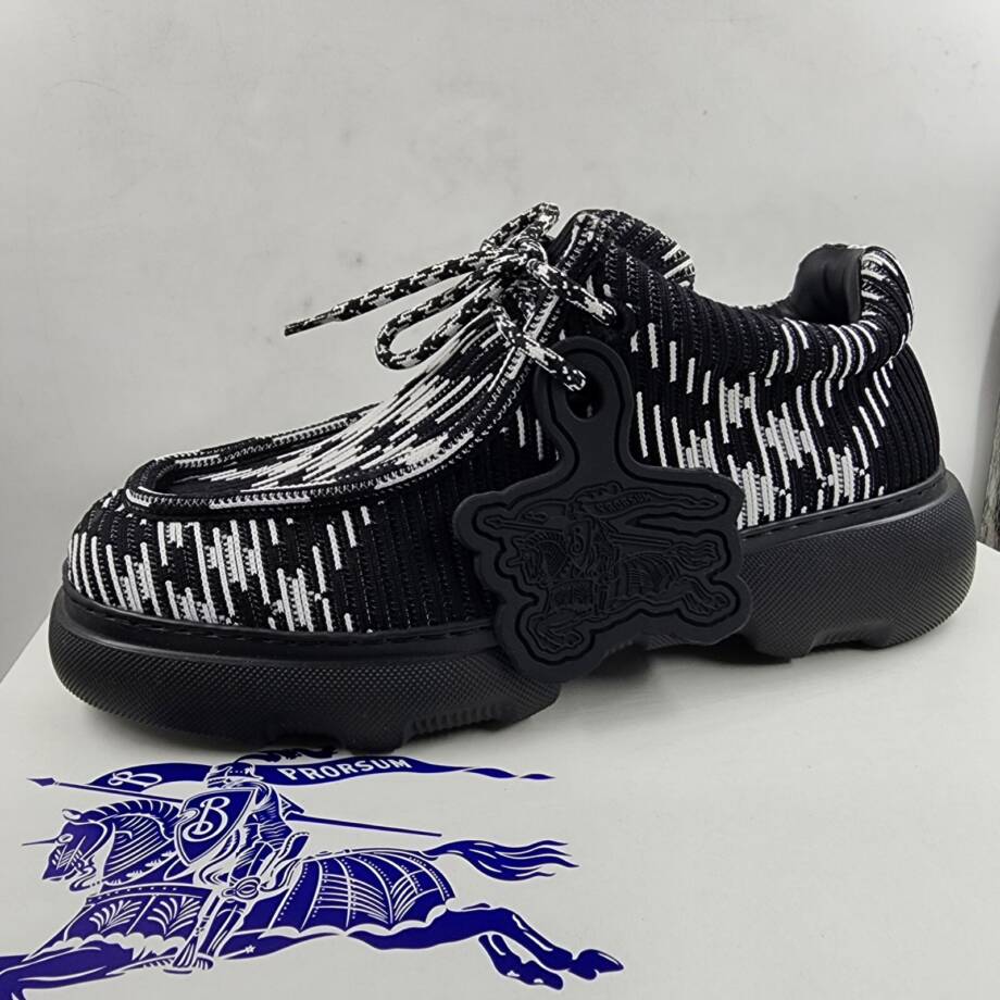 Burberry Creeper Check Woven Lace Up Shoes Men's 8 Black Round Toe Chunky Soles