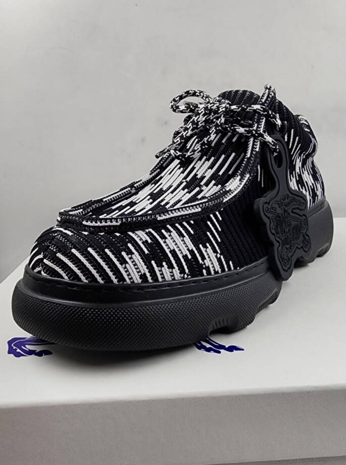 Burberry Creeper Check Woven Lace Up Shoes Men's 8 Black Round Toe Chunky Soles
