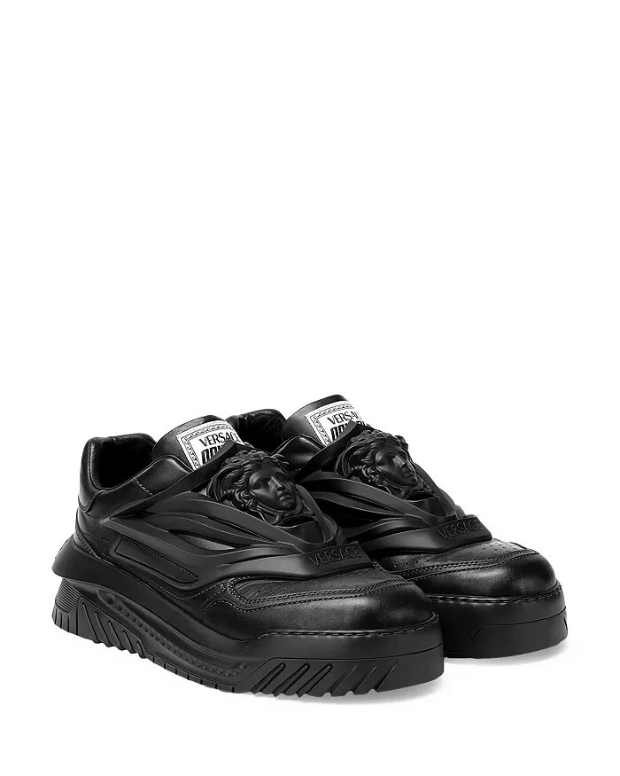Versace Odissea Low Top Sneakers Men's 8 Black Padded Collar La Medusa Embossed