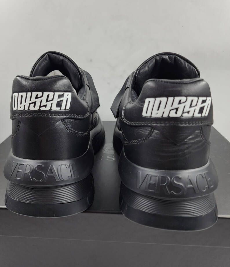 Versace Odissea Low Top Sneakers Men's 8 Black Padded Collar La Medusa Embossed
