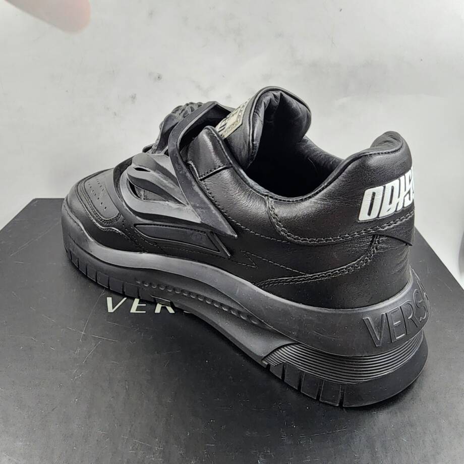 Versace Odissea Low Top Sneakers Men's 8 Black Padded Collar La Medusa Embossed