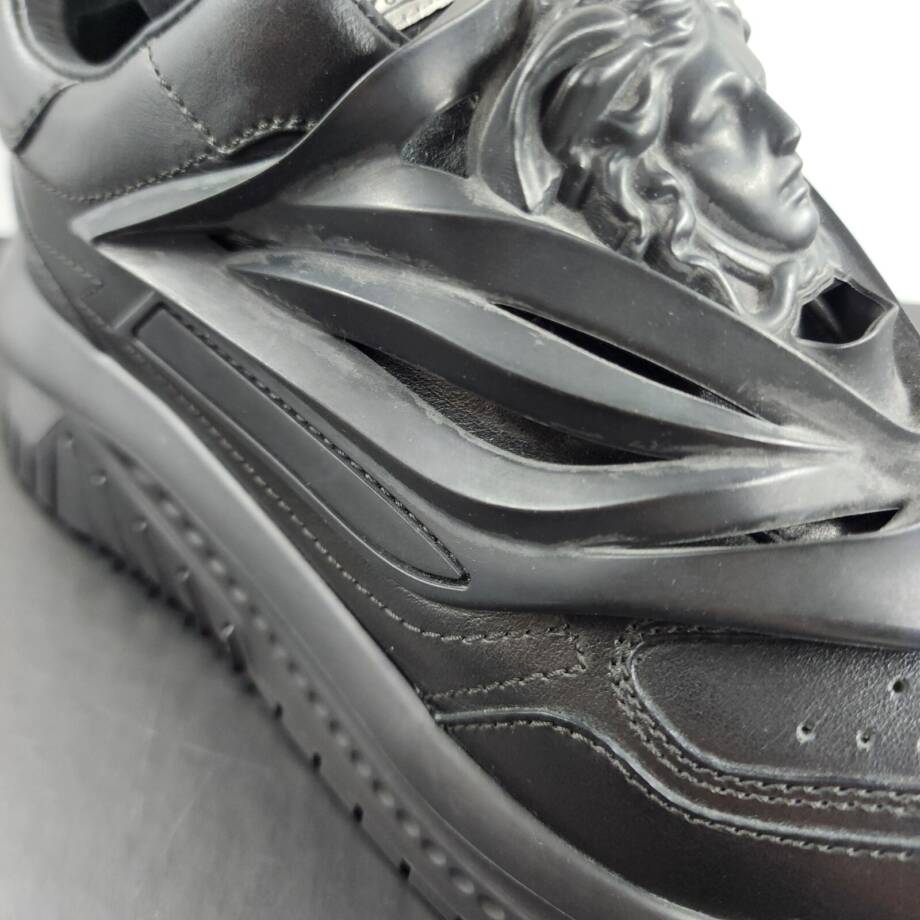 Versace Odissea Low Top Sneakers Men's 8 Black Padded Collar La Medusa Embossed