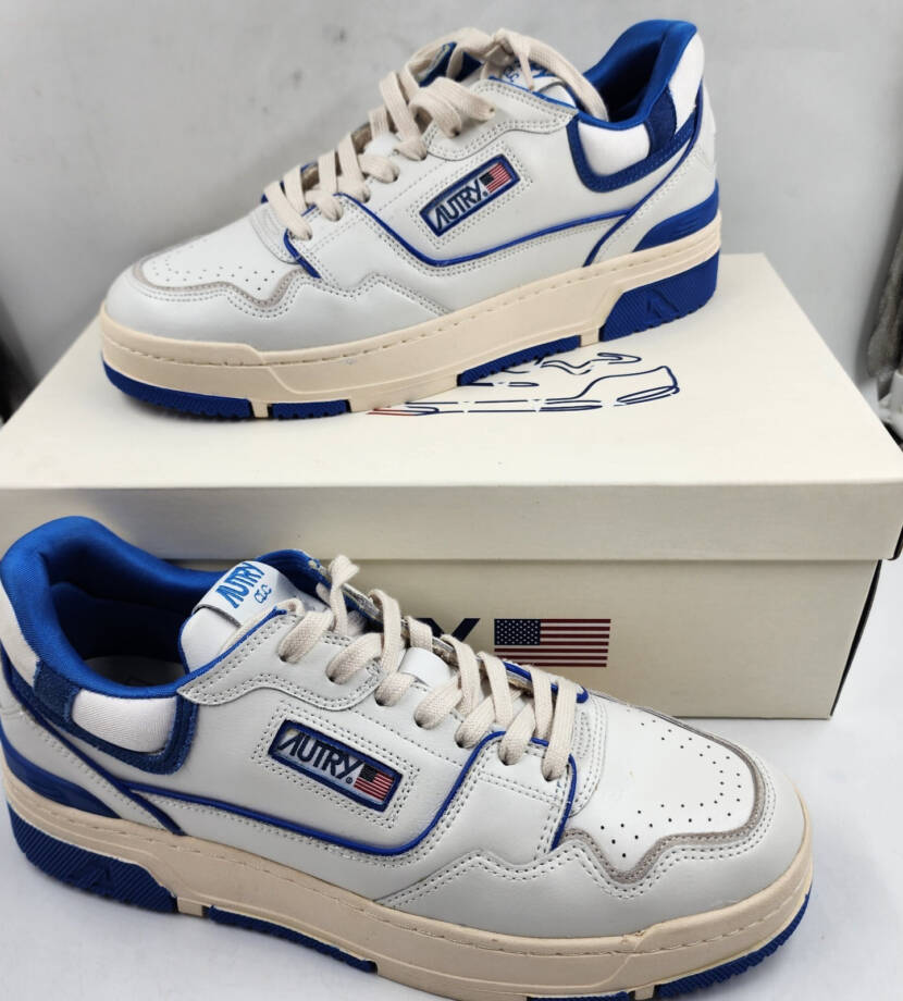 Autry CLC Leather Low-Top Sneakers Men's 13 White/Blue Lace Up Closure Round Toe