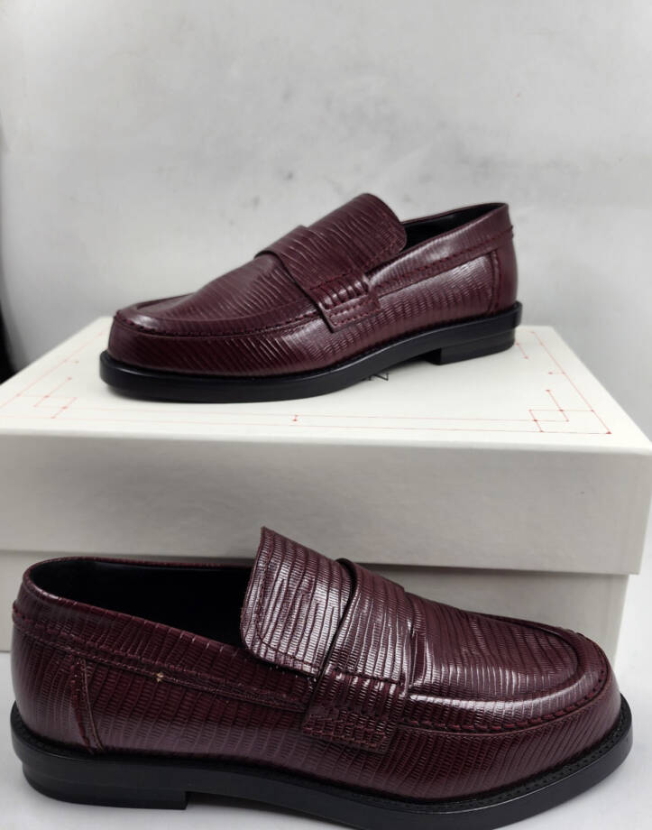 Alexander McQUEEN Croc Embossed Round Apron Toe Loafer Mens 10 Burgundy SlipOn