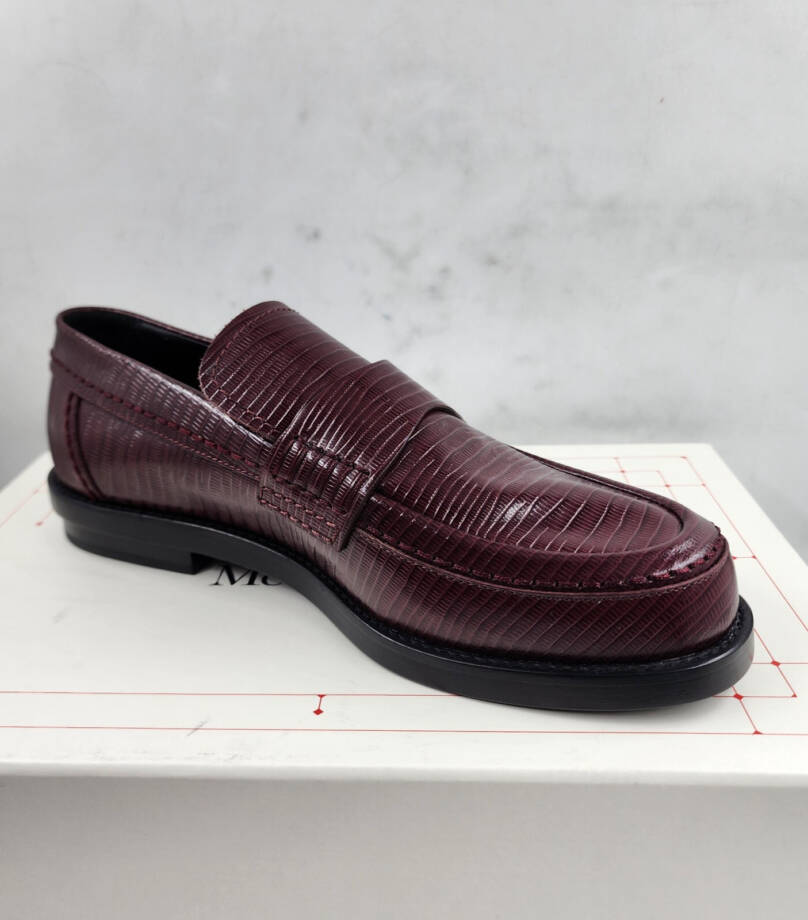 Alexander McQUEEN Croc Embossed Round Apron Toe Loafer Mens 10 Burgundy SlipOn