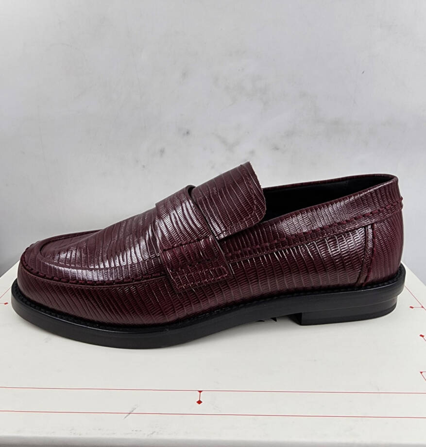 Alexander McQUEEN Croc Embossed Round Apron Toe Loafer Mens 10 Burgundy SlipOn