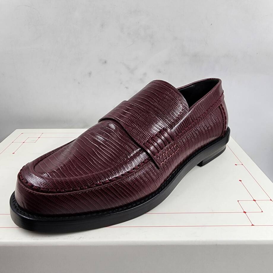 Alexander McQUEEN Croc Embossed Round Apron Toe Loafer Mens 10 Burgundy SlipOn