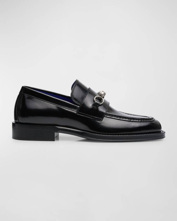 Burberry Leather Barbed Penny Slip On Loafers Men's 10.5 Black Square Apron Toe