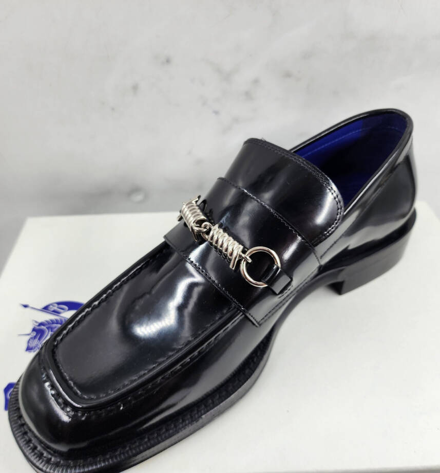 Burberry Leather Barbed Penny Slip On Loafers Men's 10.5 Black Square Apron Toe