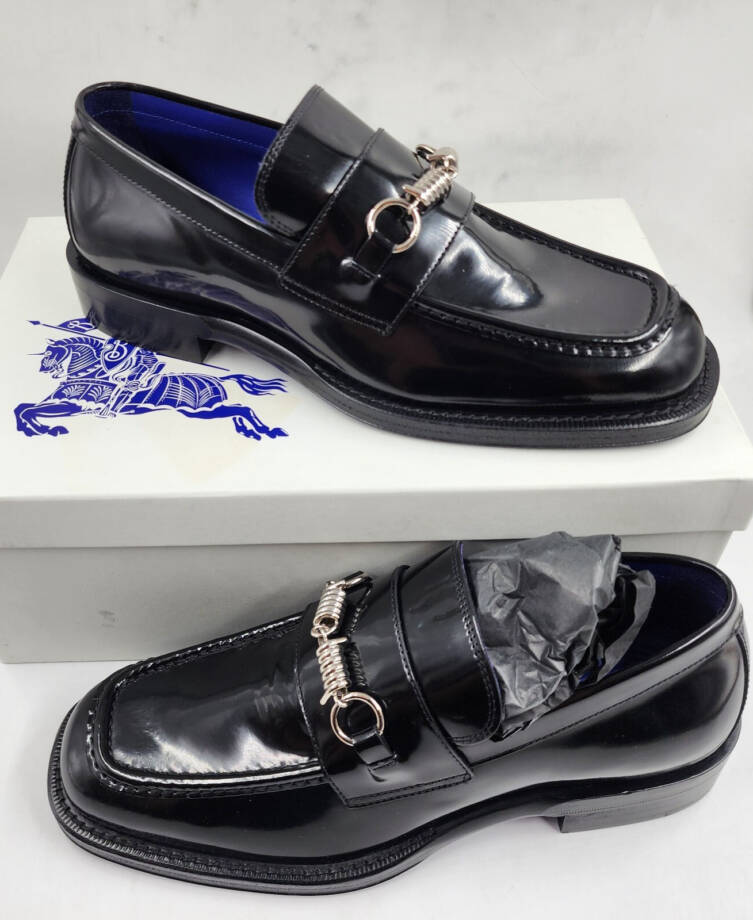 Burberry Leather Barbed Penny Slip On Loafers Men's 10.5 Black Square Apron Toe