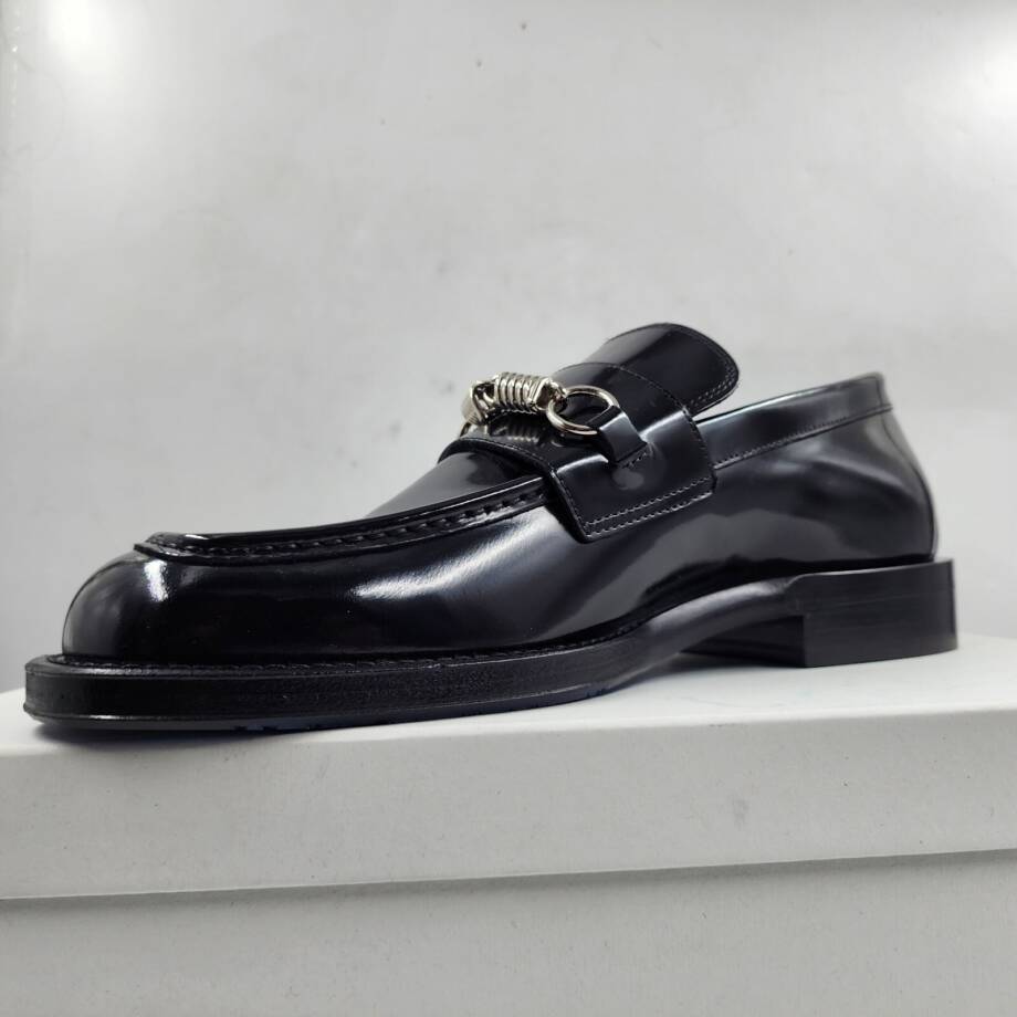 Burberry Leather Barbed Penny Slip On Loafers Men's 10.5 Black Square Apron Toe