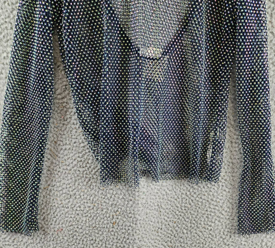 Free People Low Back Filter Finish Long Sleeve Top Women's S Navy Sheer Pullover