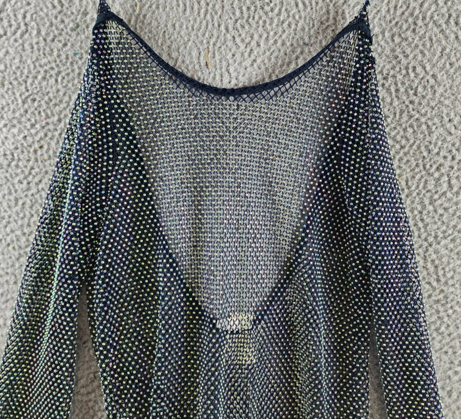 Free People Low Back Filter Finish Long Sleeve Top Women's S Navy Sheer Pullover