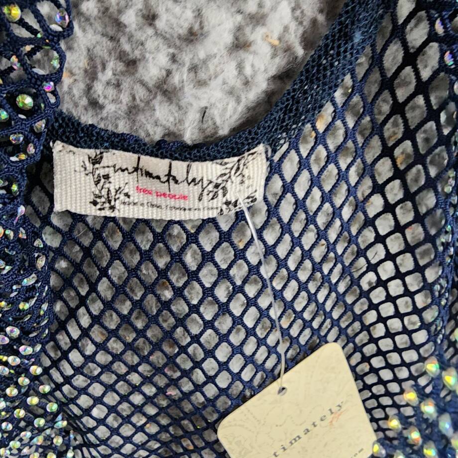 Free People Low Back Filter Finish Long Sleeve Top Women's S Navy Sheer Pullover
