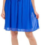52seven Drawstring Waist Dress Women's L Cobalt Round Neck Short Sleeve Tie Back