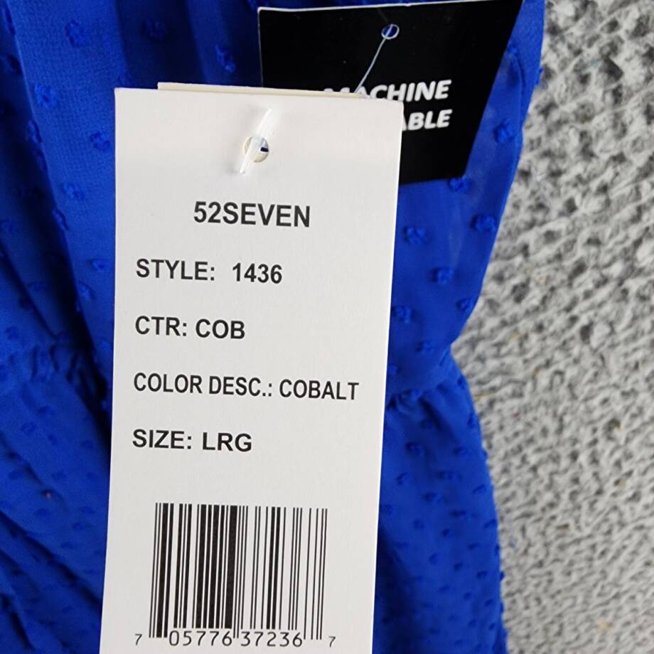 52seven Drawstring Waist Dress Women's L Cobalt Round Neck Short Sleeve Tie Back